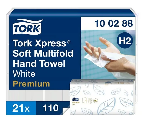 Pappershandduk Tork H2 Prem Soft 2-lg 210x340mm